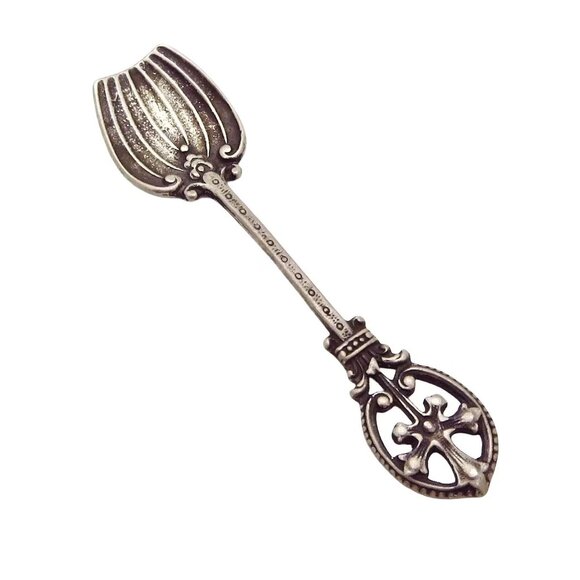 Antique/Vintage Renaissance Style Sterling Silver Salt Spoon - Picture 2 of 5